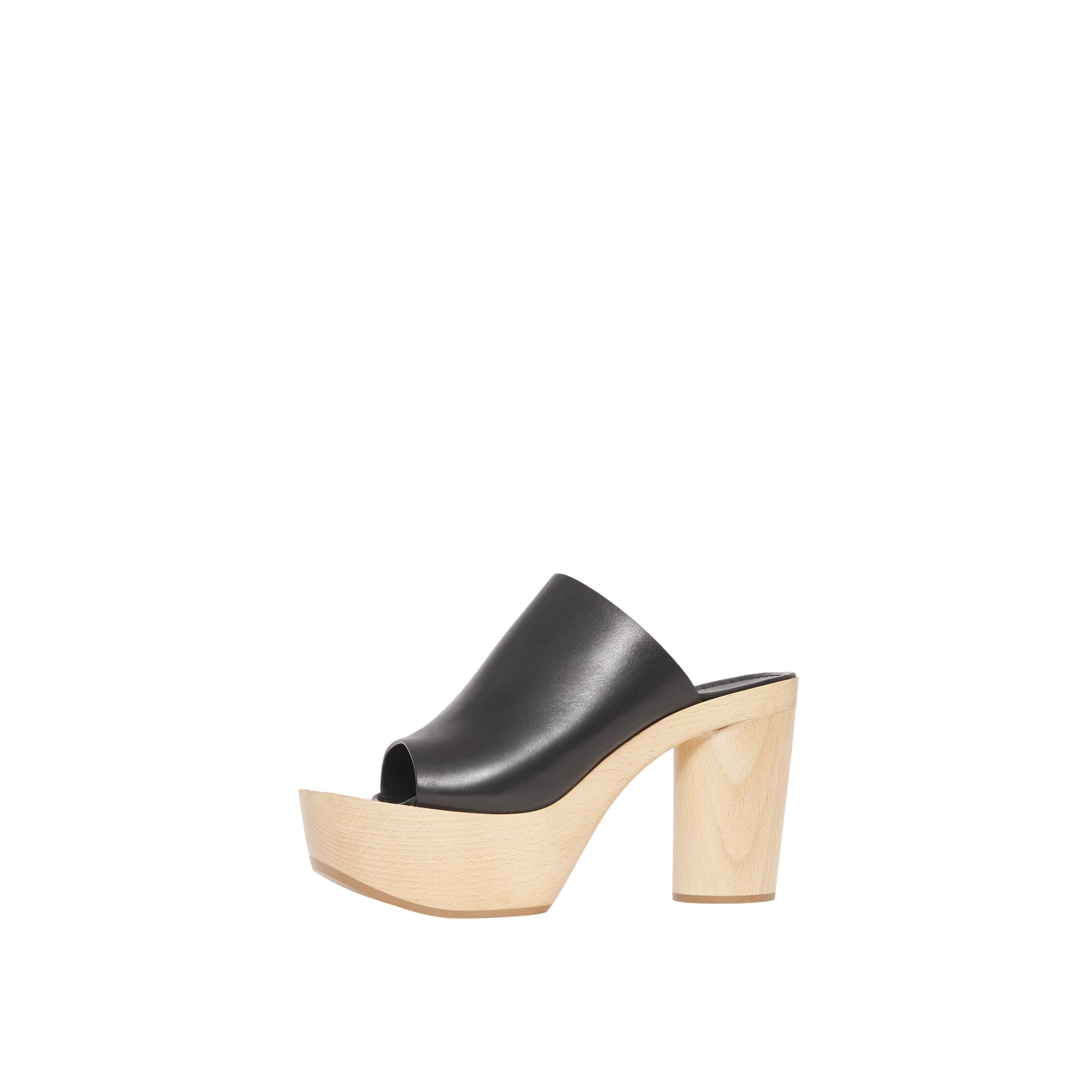 BLACK Mules en cuir à plateforme en bois de hêtre