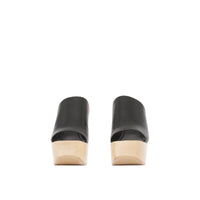 BLACK Mules en cuir à plateforme en bois de hêtre