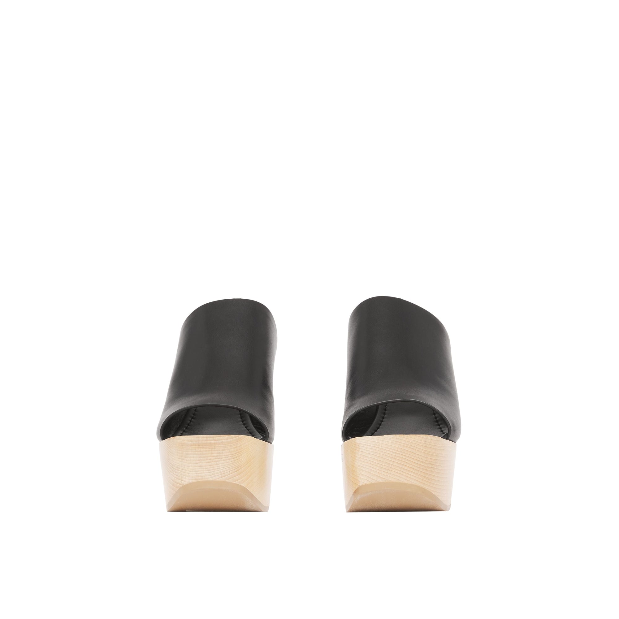 BLACK Mules en cuir à plateforme en bois de hêtre