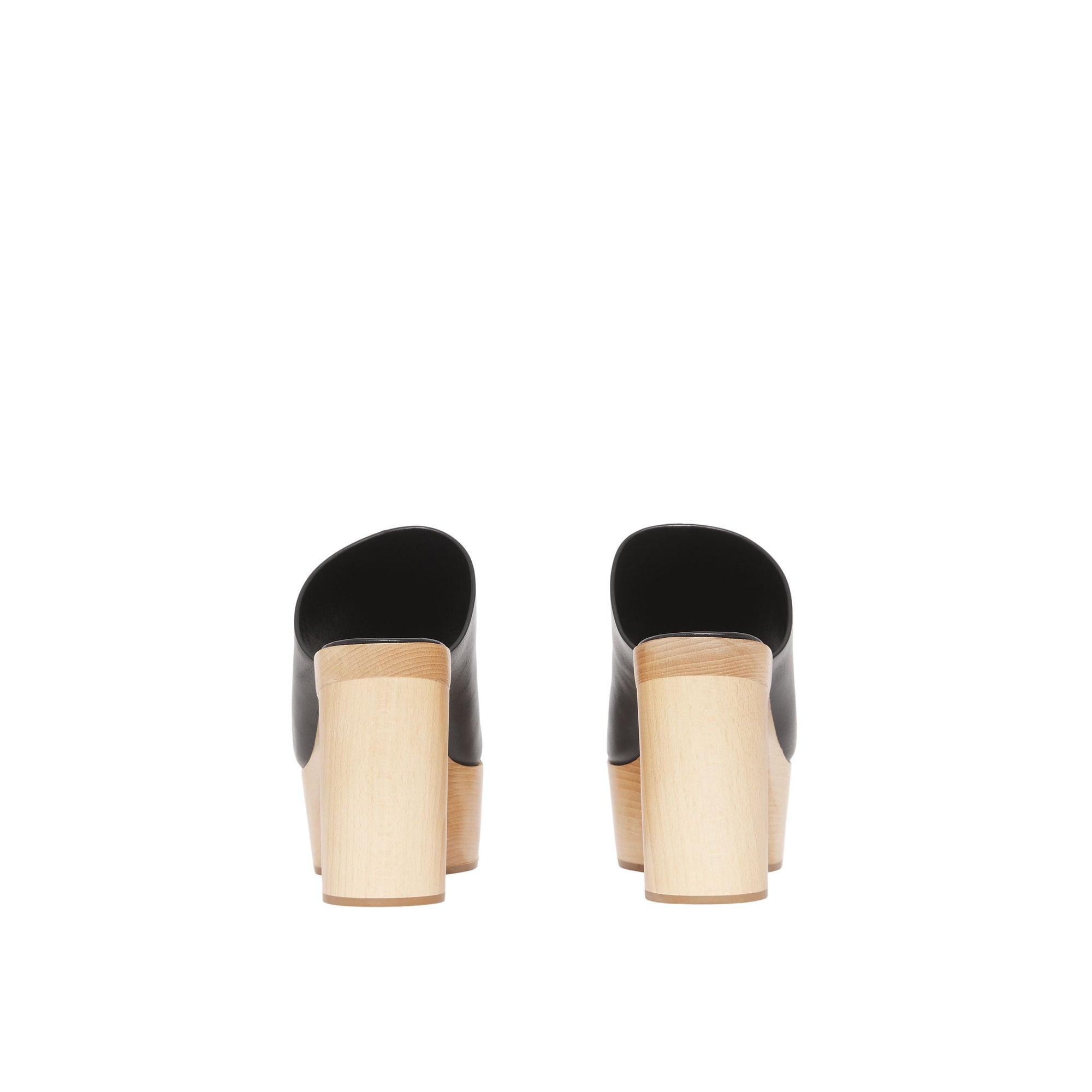 BLACK Mules en cuir à plateforme en bois de hêtre