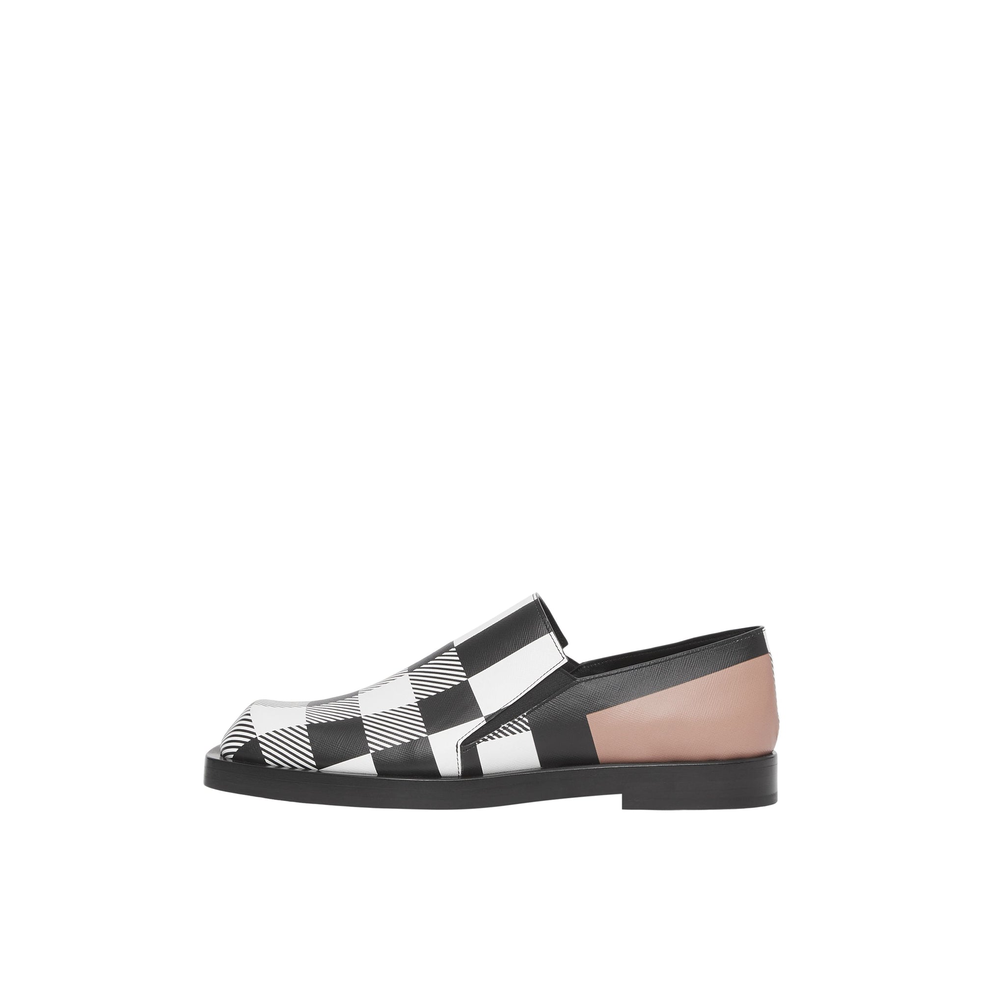 BLK/WHITE Mocassins en cuir check