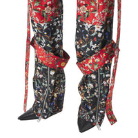 BLACK IP PATTERN Pantalon cargo en soie à imprimé floral avec lanières amovibles