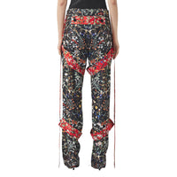 BLACK IP PATTERN Pantalon cargo en soie à imprimé floral avec lanières amovibles