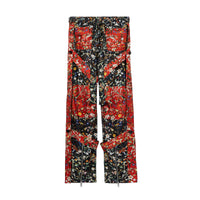 BLACK IP PATTERN Pantalon cargo en soie à imprimé floral avec lanières amovibles