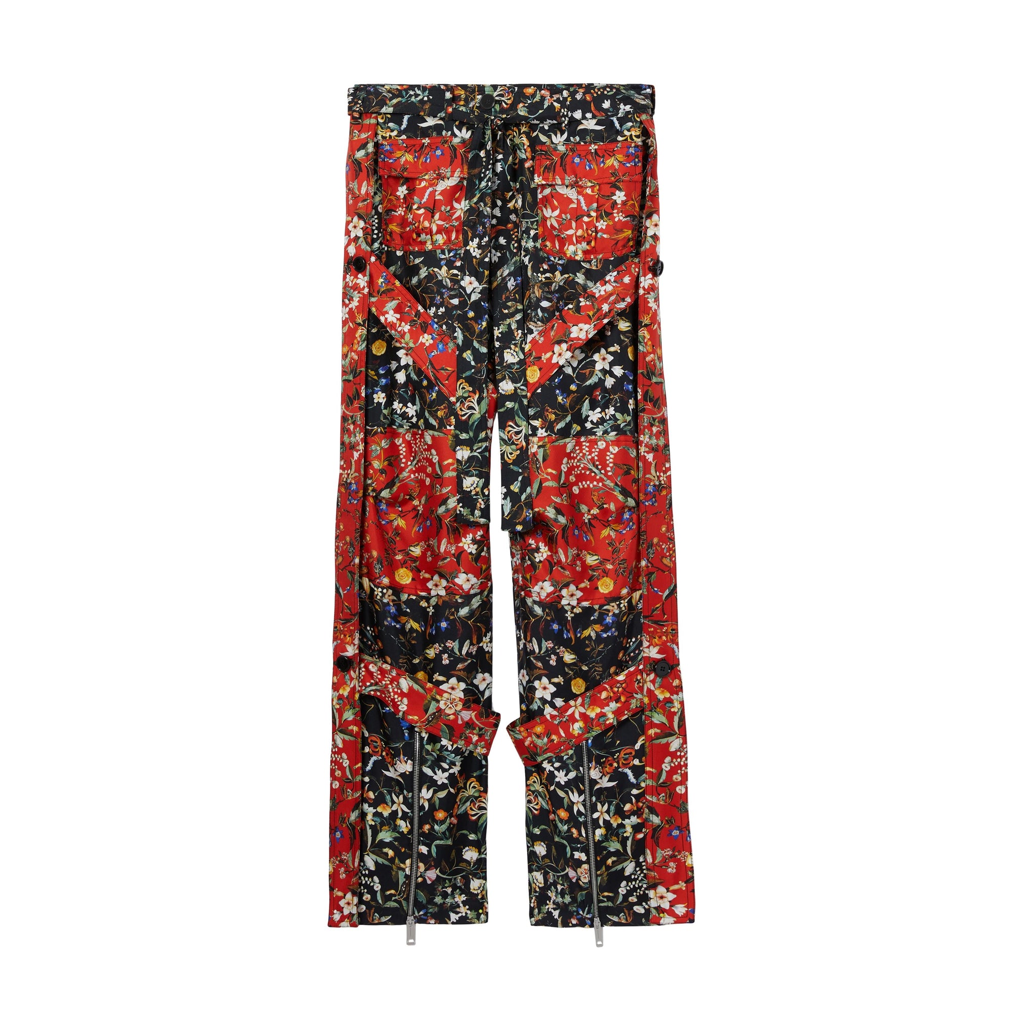 BLACK IP PATTERN Pantalon cargo en soie à imprimé floral avec lanières amovibles