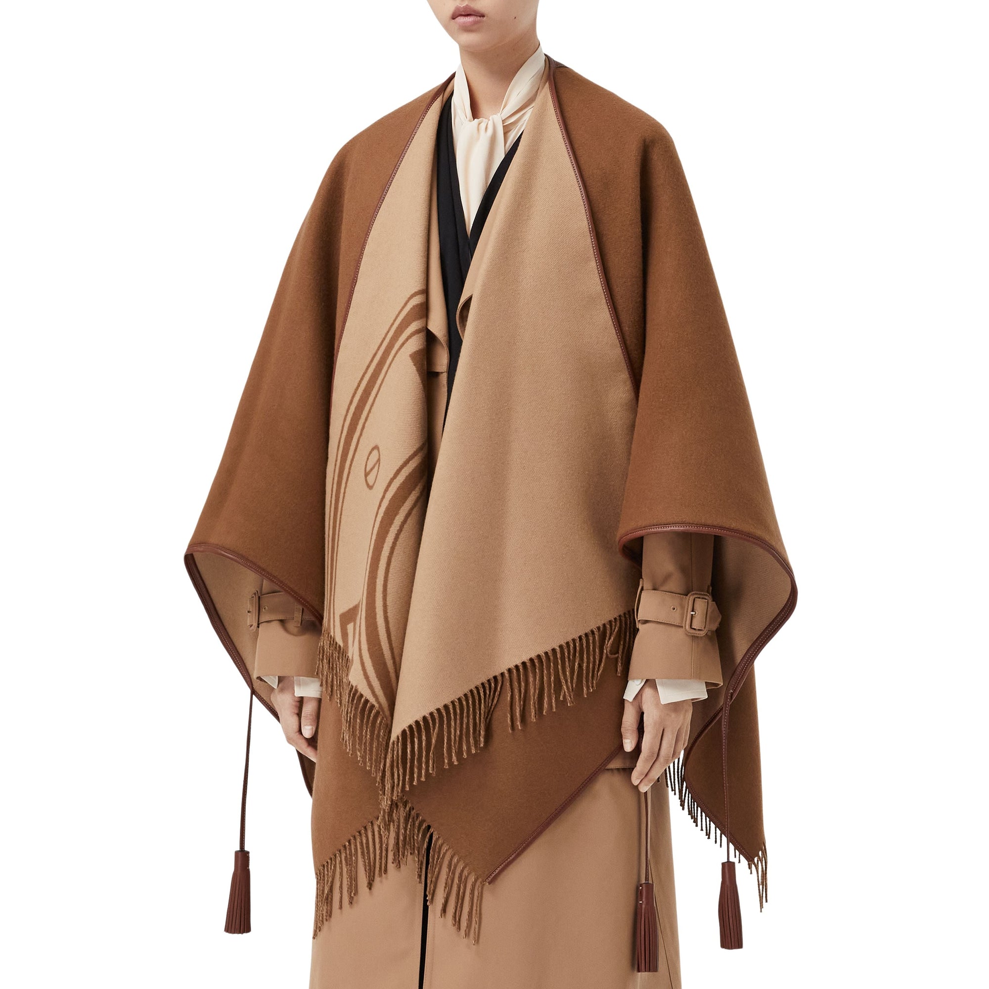 CAMEL Cape réversible en jacquard de cachemire avec logo