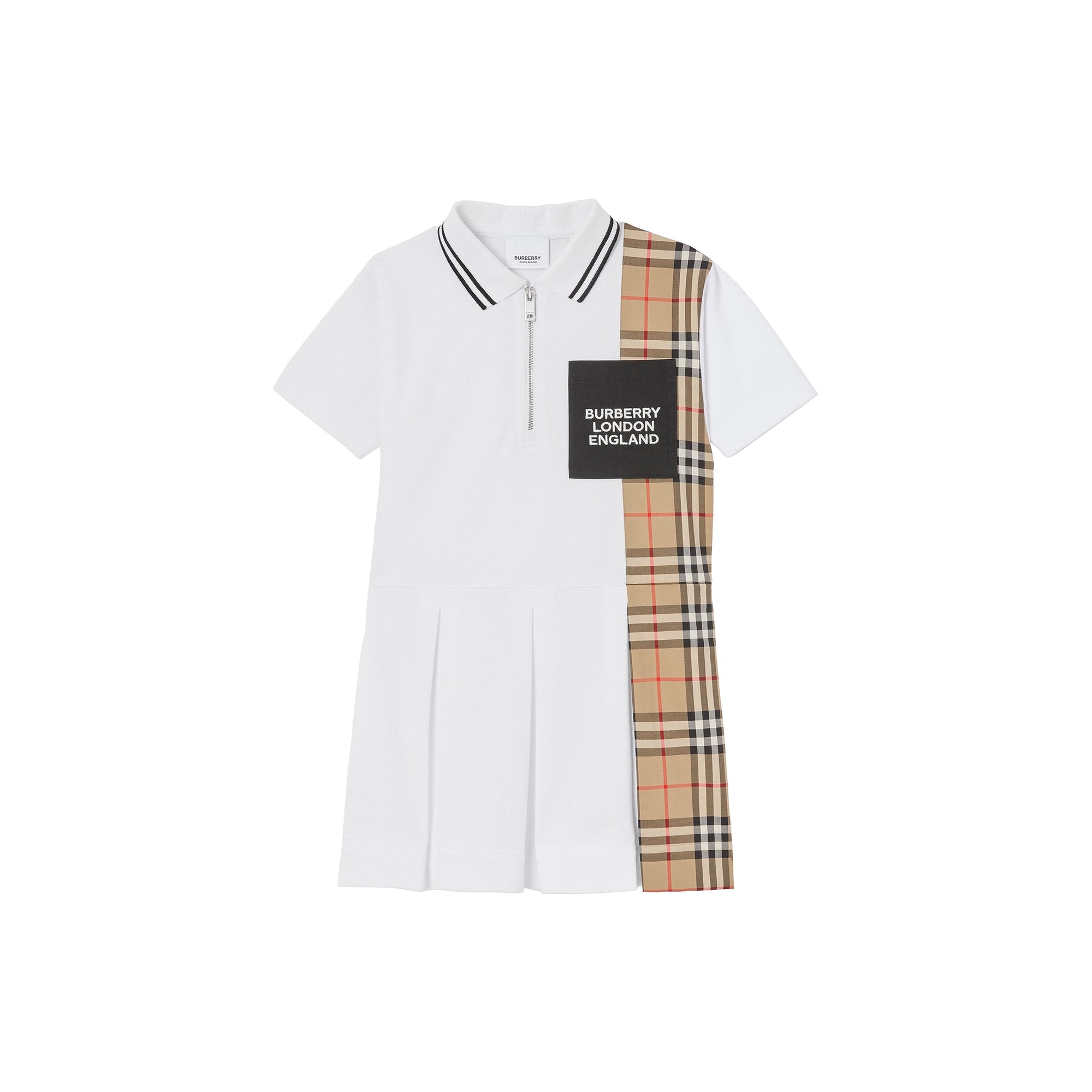 Robe polo en piqué de coton Vintage check - Blanc