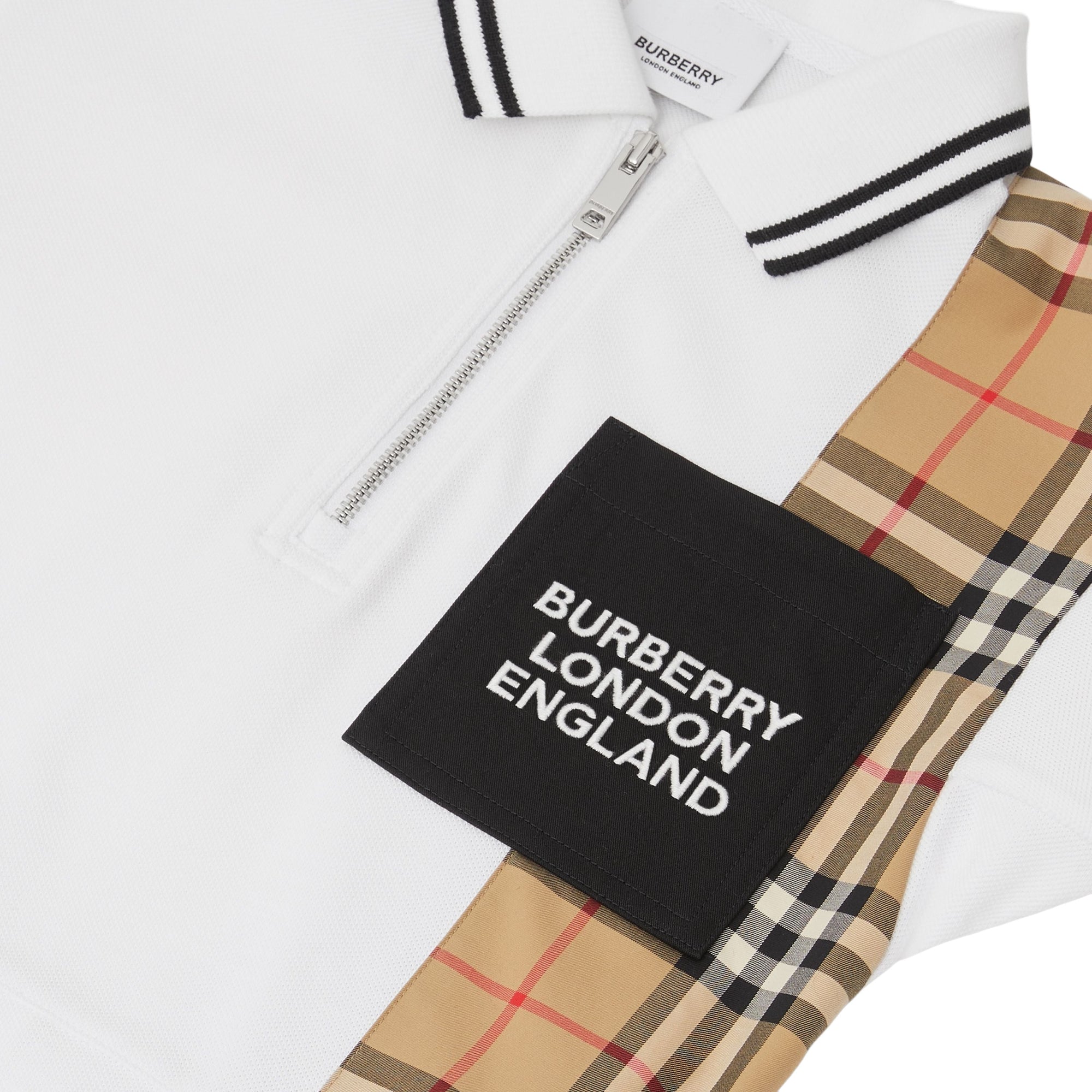 Robe polo en piqué de coton Vintage check - Blanc