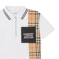 Robe polo en piqué de coton Vintage check - Blanc