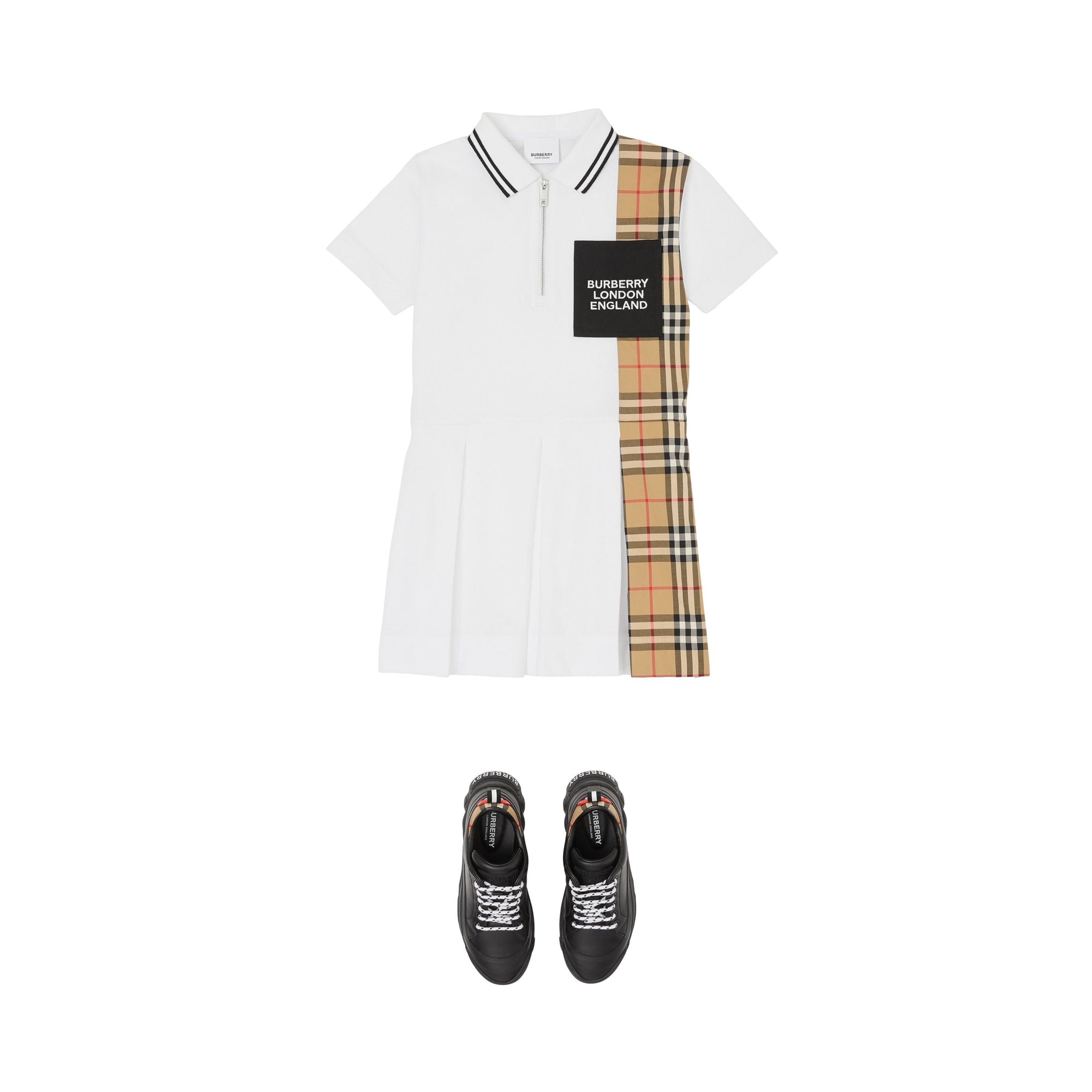 Robe polo en piqué de coton Vintage check - Blanc