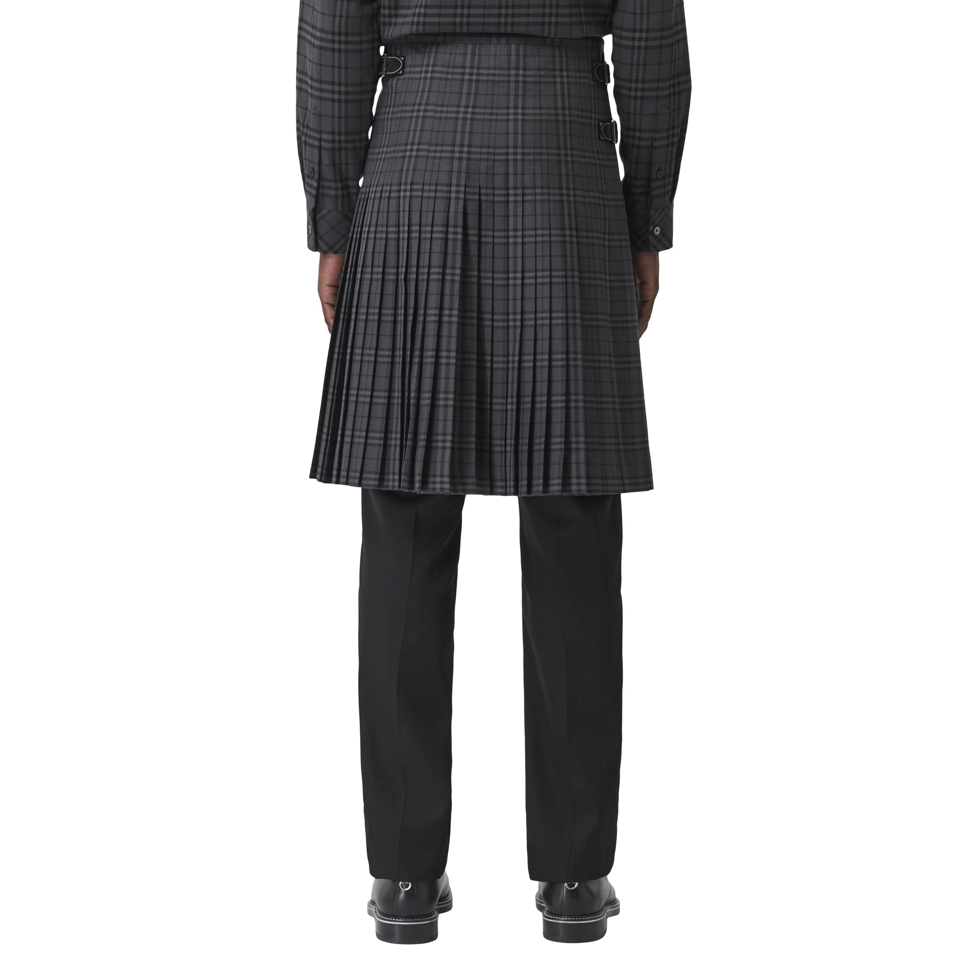 DARK CHARCOAL IP CHK Kilt en coton check avec détails en cuir