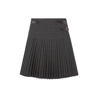 DARK CHARCOAL IP CHK Kilt en coton check avec détails en cuir