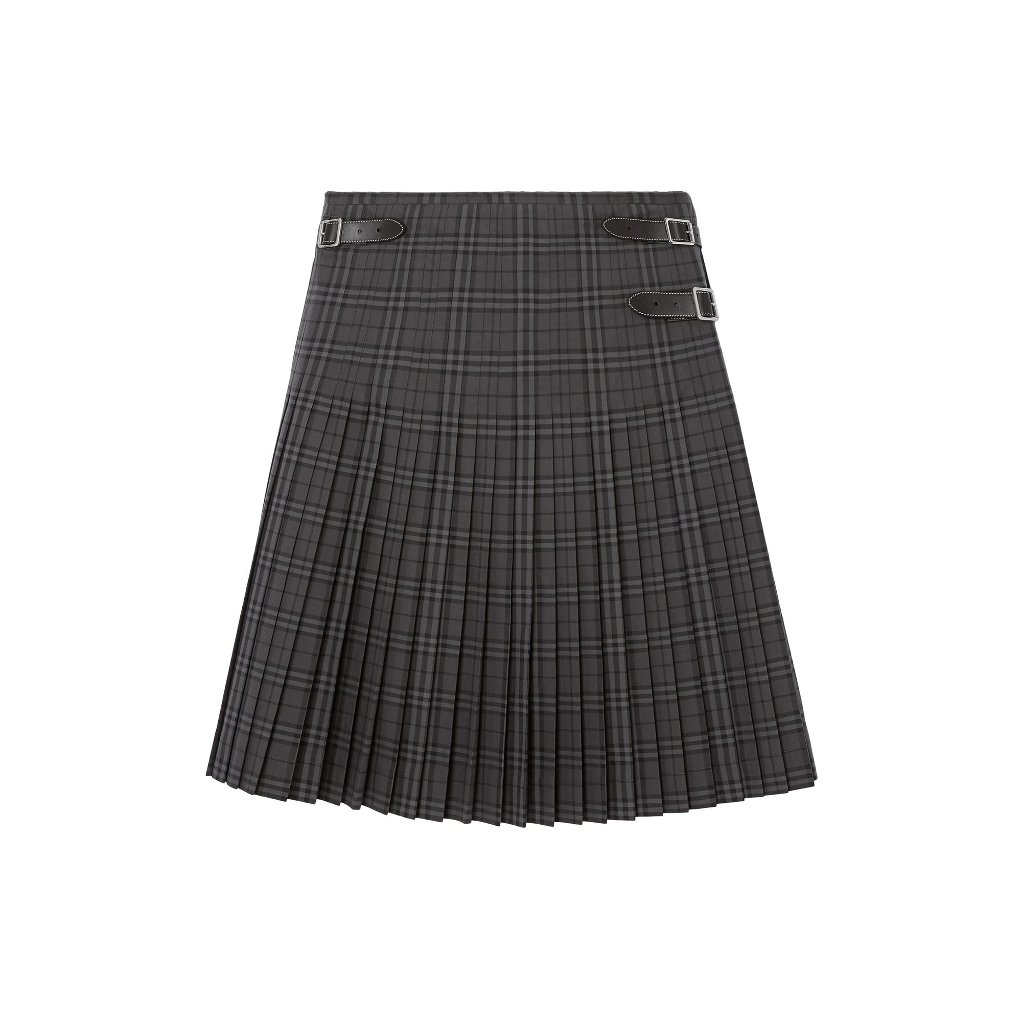 DARK CHARCOAL IP CHK Kilt en coton check avec détails en cuir