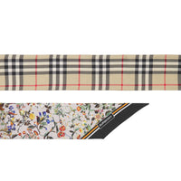 BEIGE Foulard ultrafin en soie avec Vintage check et imprimé floral