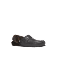 BLACK Mules en cuir à talon ouvert avec fausse fourrure