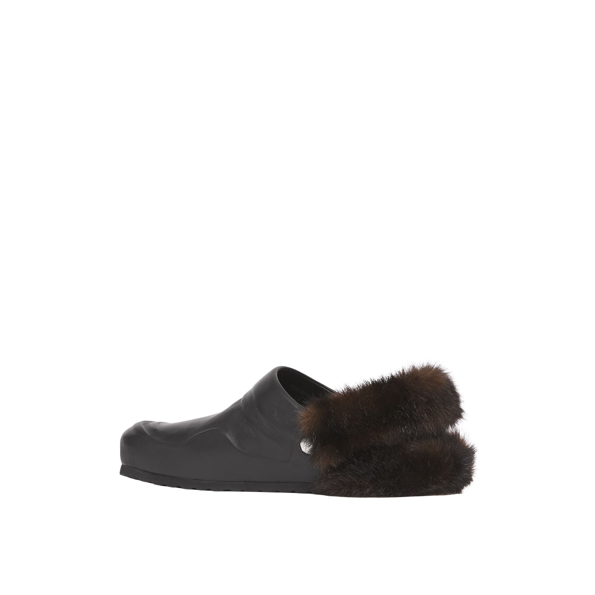 BLACK Mules en cuir à talon ouvert avec fausse fourrure