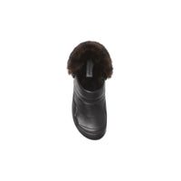 BLACK Mules en cuir à talon ouvert avec fausse fourrure