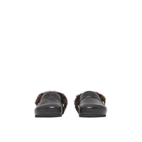 BLACK Mules en cuir à talon ouvert avec fausse fourrure