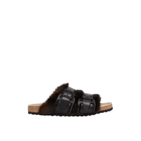 BLACK Sandales en cuir et fausse fourrure