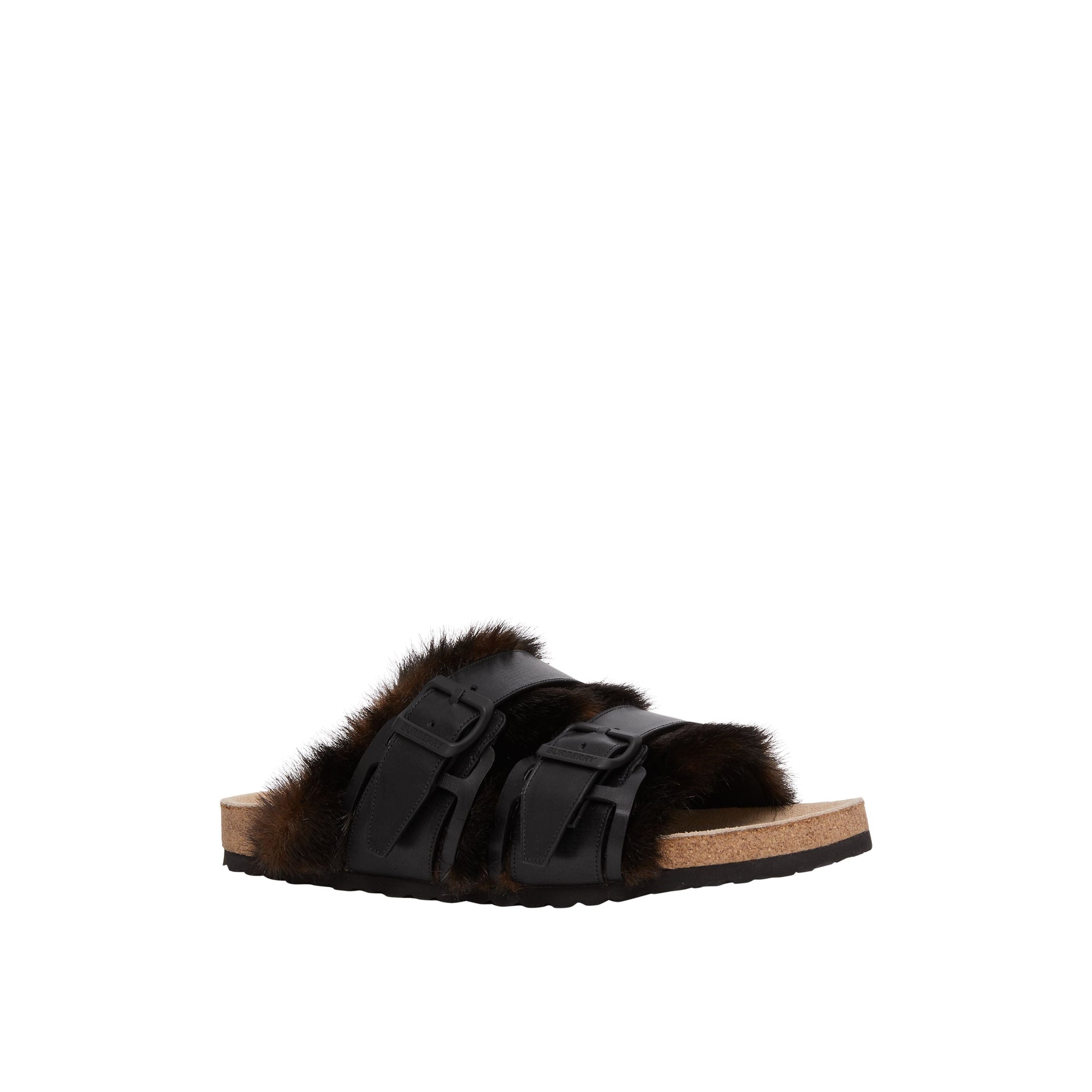 BLACK Sandales en cuir et fausse fourrure