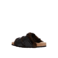 BLACK Sandales en cuir et fausse fourrure