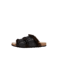 BLACK Sandales en cuir et fausse fourrure
