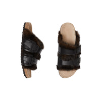 BLACK Sandales en cuir et fausse fourrure