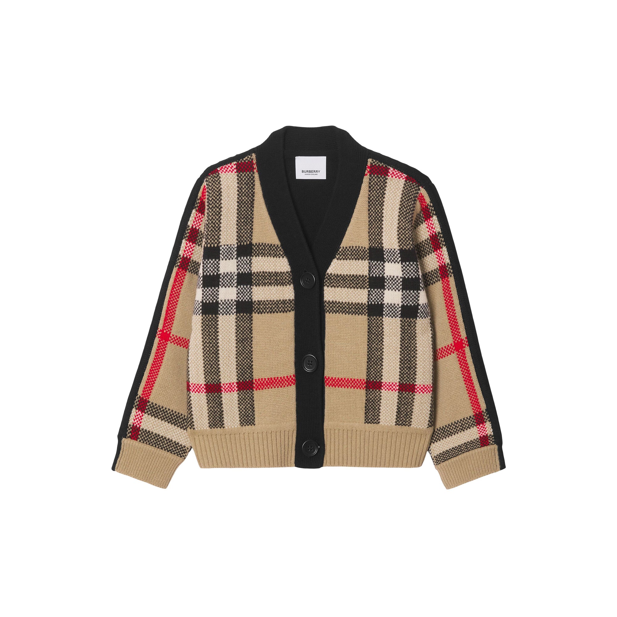 Cardigan en jacquard de laine et cachemire check - Beige d'Archive