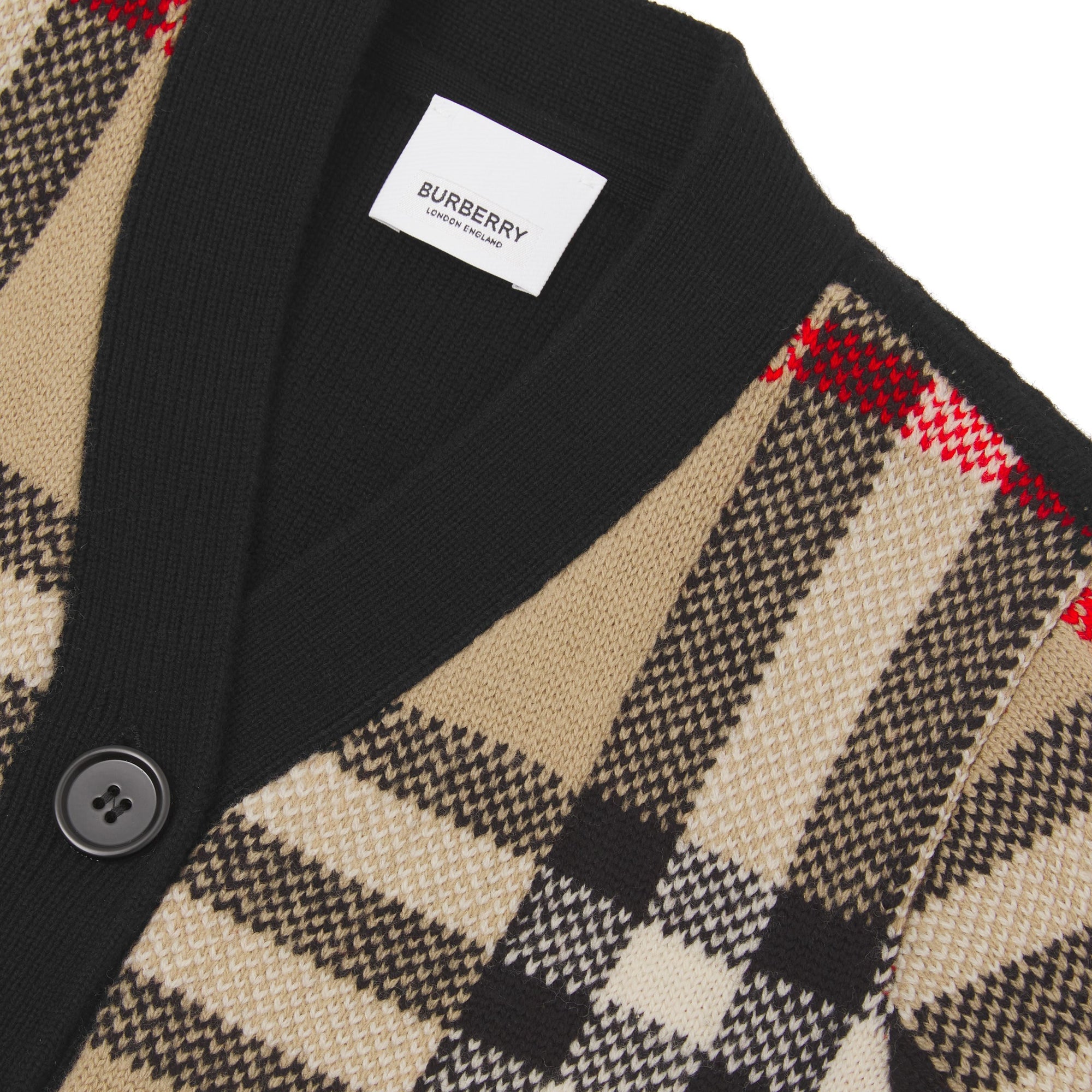Cardigan en jacquard de laine et cachemire check - Beige d'Archive