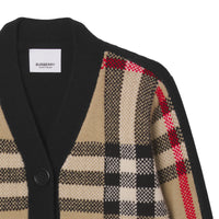 Cardigan en jacquard de laine et cachemire check - Beige d'Archive