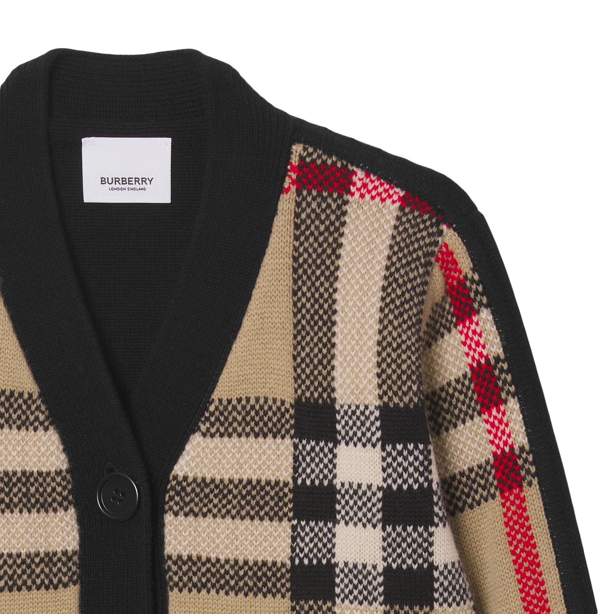 Cardigan en jacquard de laine et cachemire check - Beige d'Archive