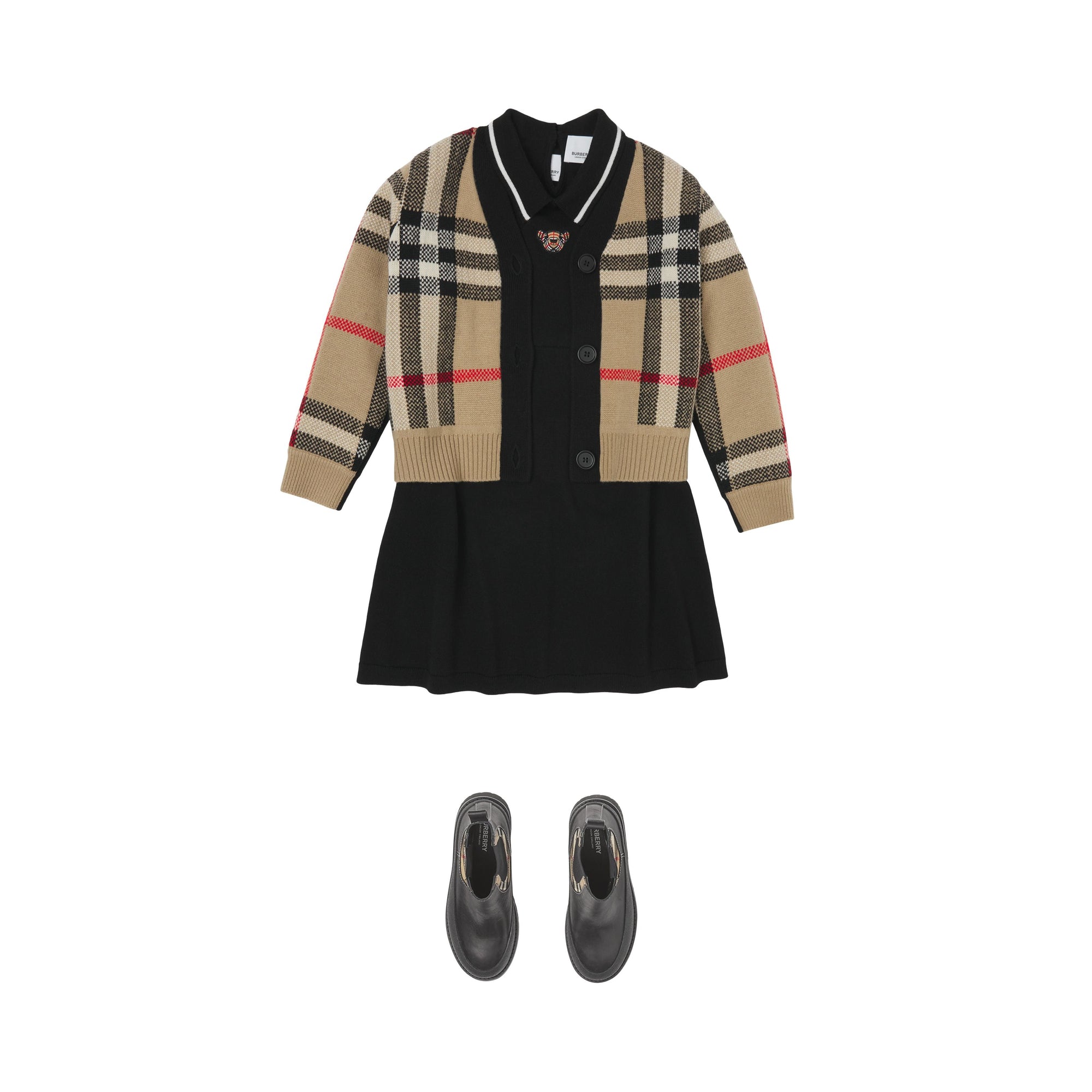 Cardigan en jacquard de laine et cachemire check - Beige d'Archive