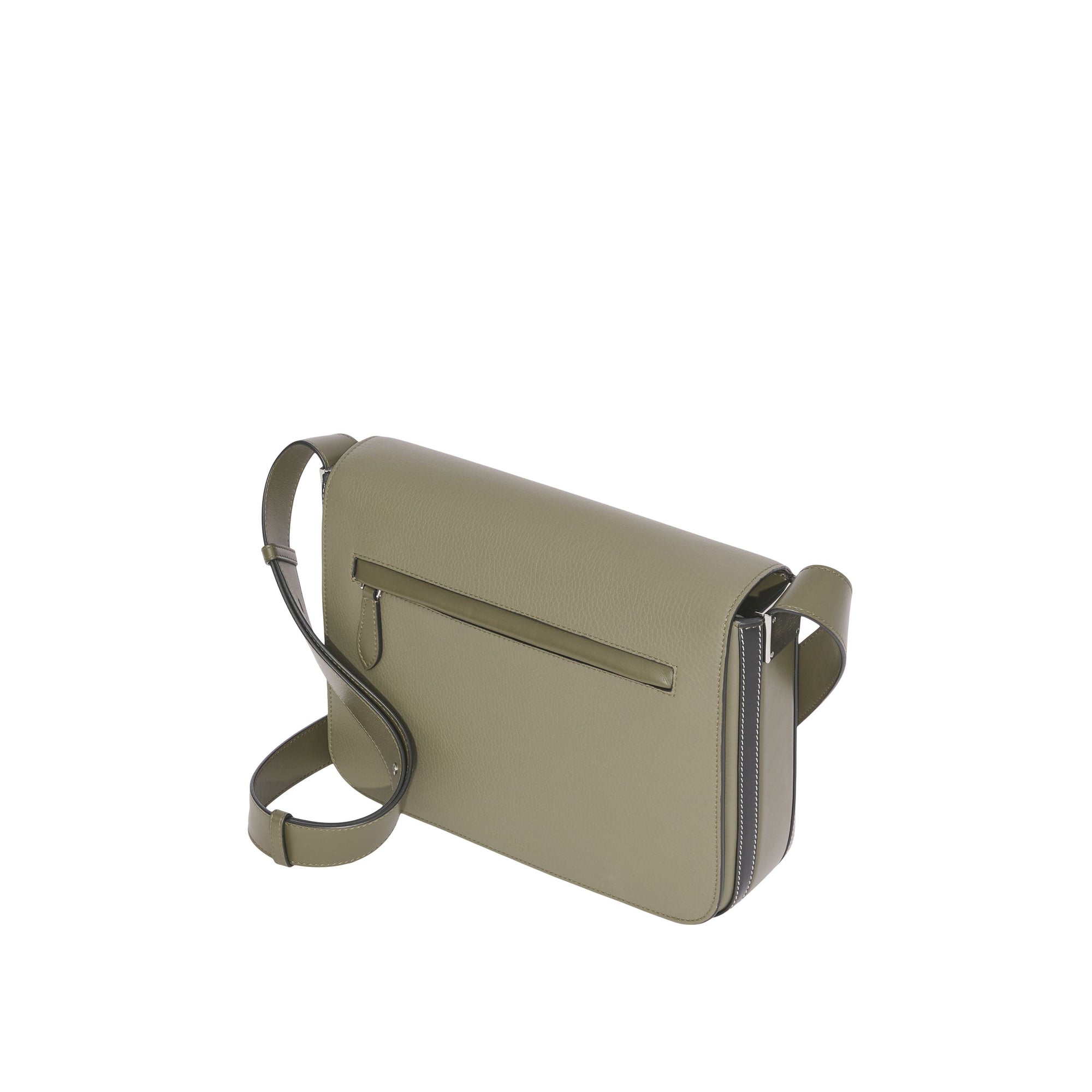 POPLAR GREEN/BLK Petit sac Messenger en cuir grainé