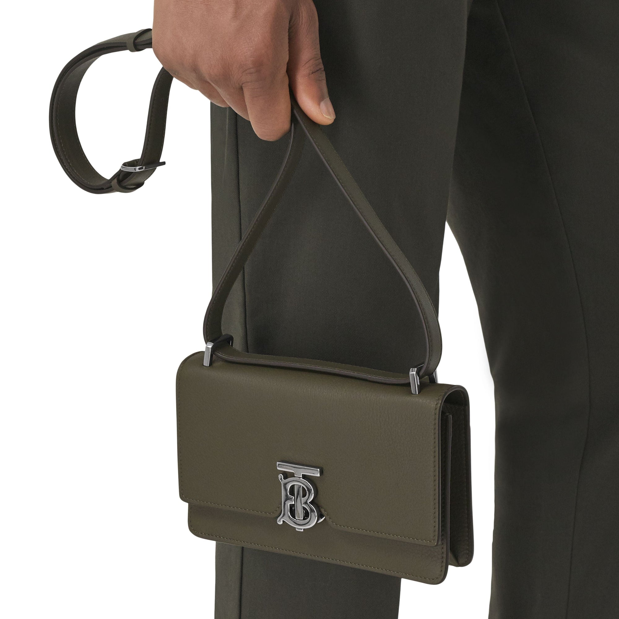 MILITARY KHAKI Pochette Robin en cuir grainé