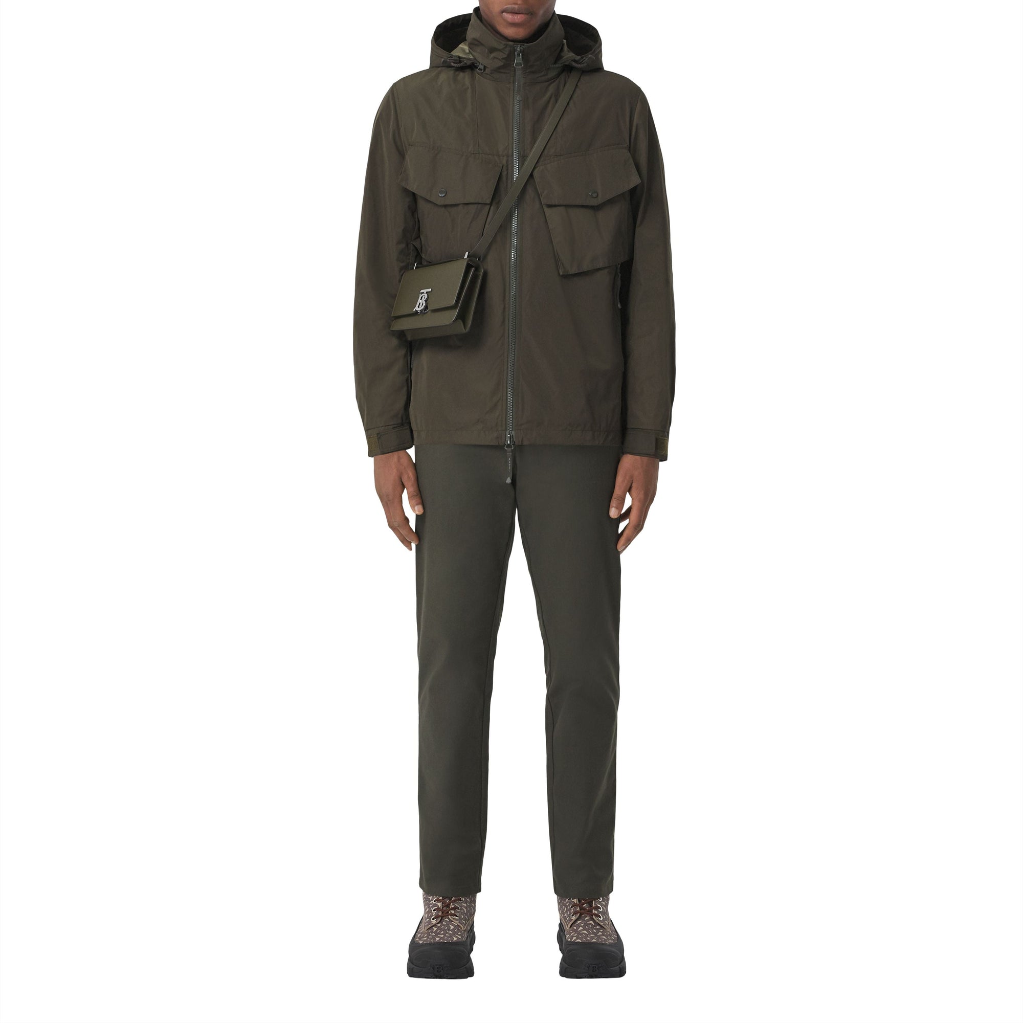 MILITARY KHAKI Pochette Robin en cuir grainé