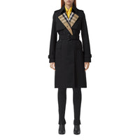 Trench en gabardine de coton avec check - Noir