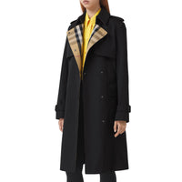 Trench en gabardine de coton avec check - Noir