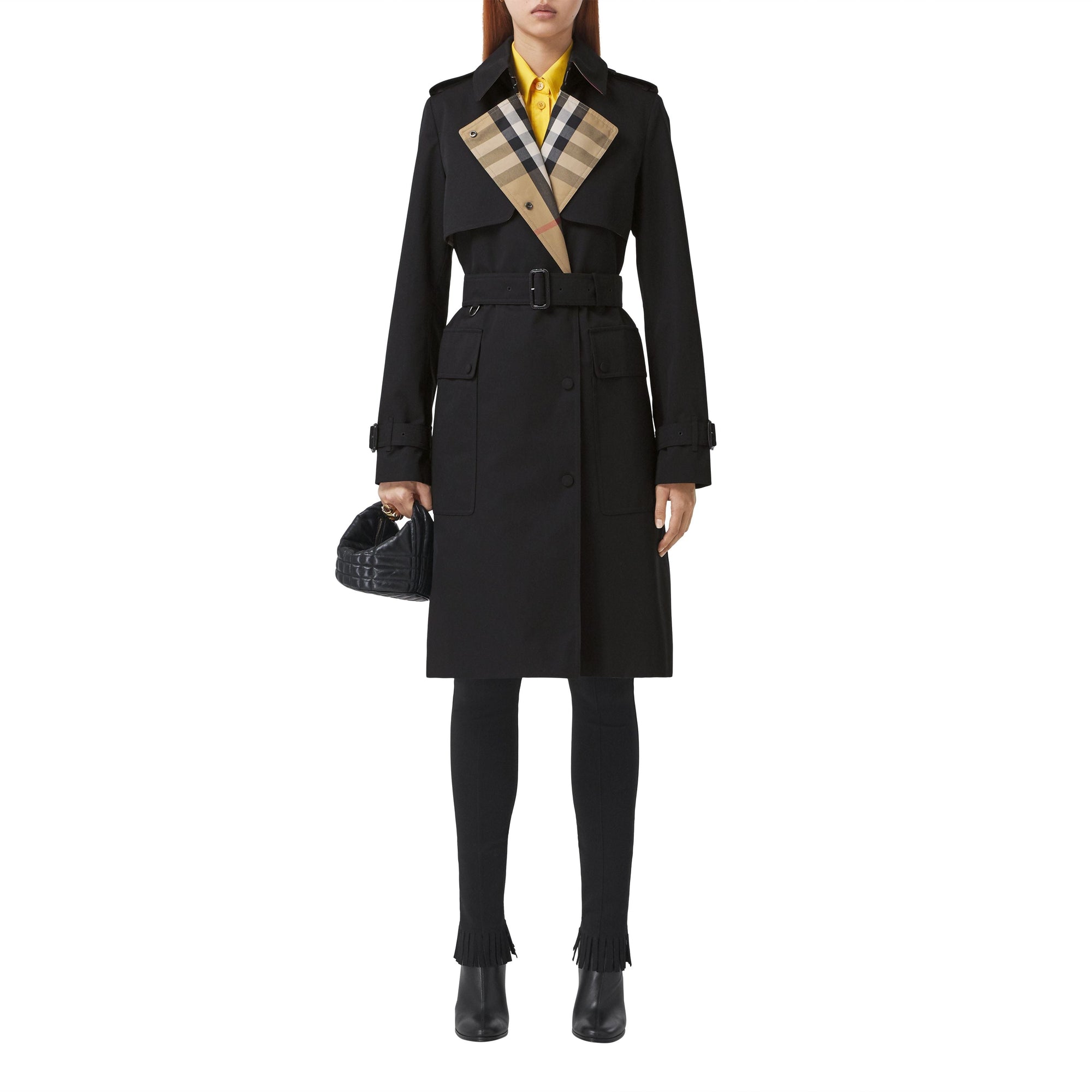 Trench en gabardine de coton avec check - Noir