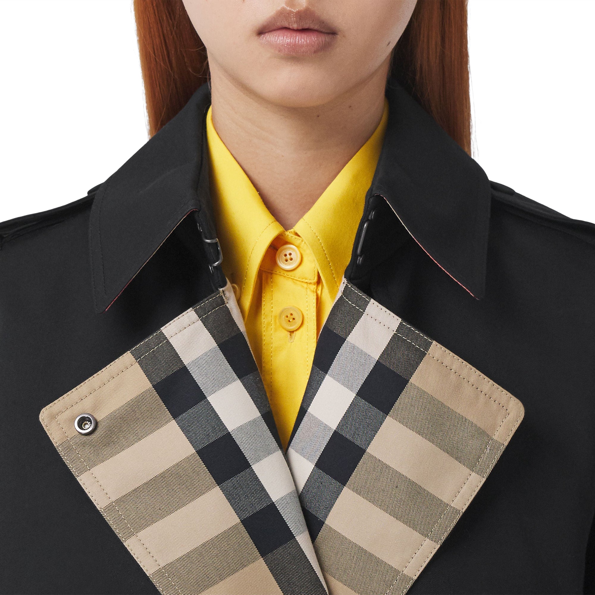 Trench en gabardine de coton avec check - Noir
