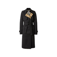 Trench en gabardine de coton avec check - Noir