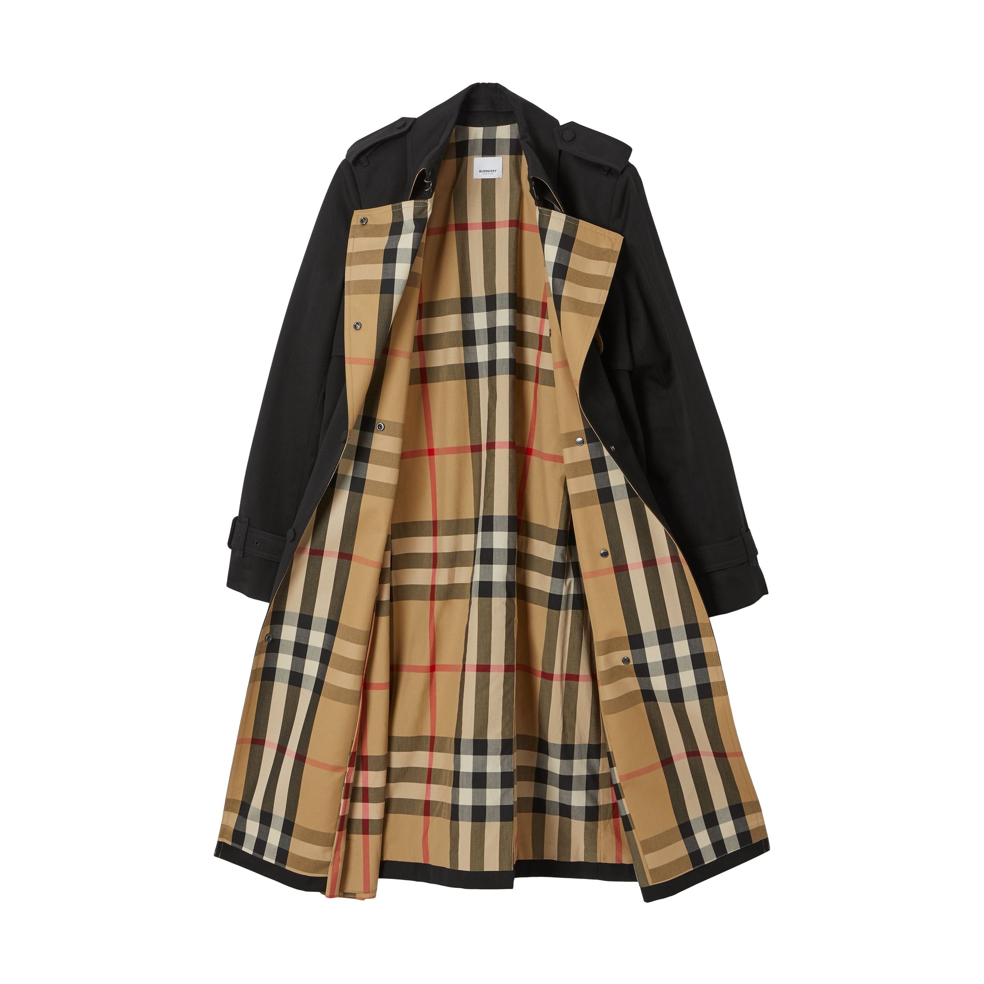Trench en gabardine de coton avec check - Noir