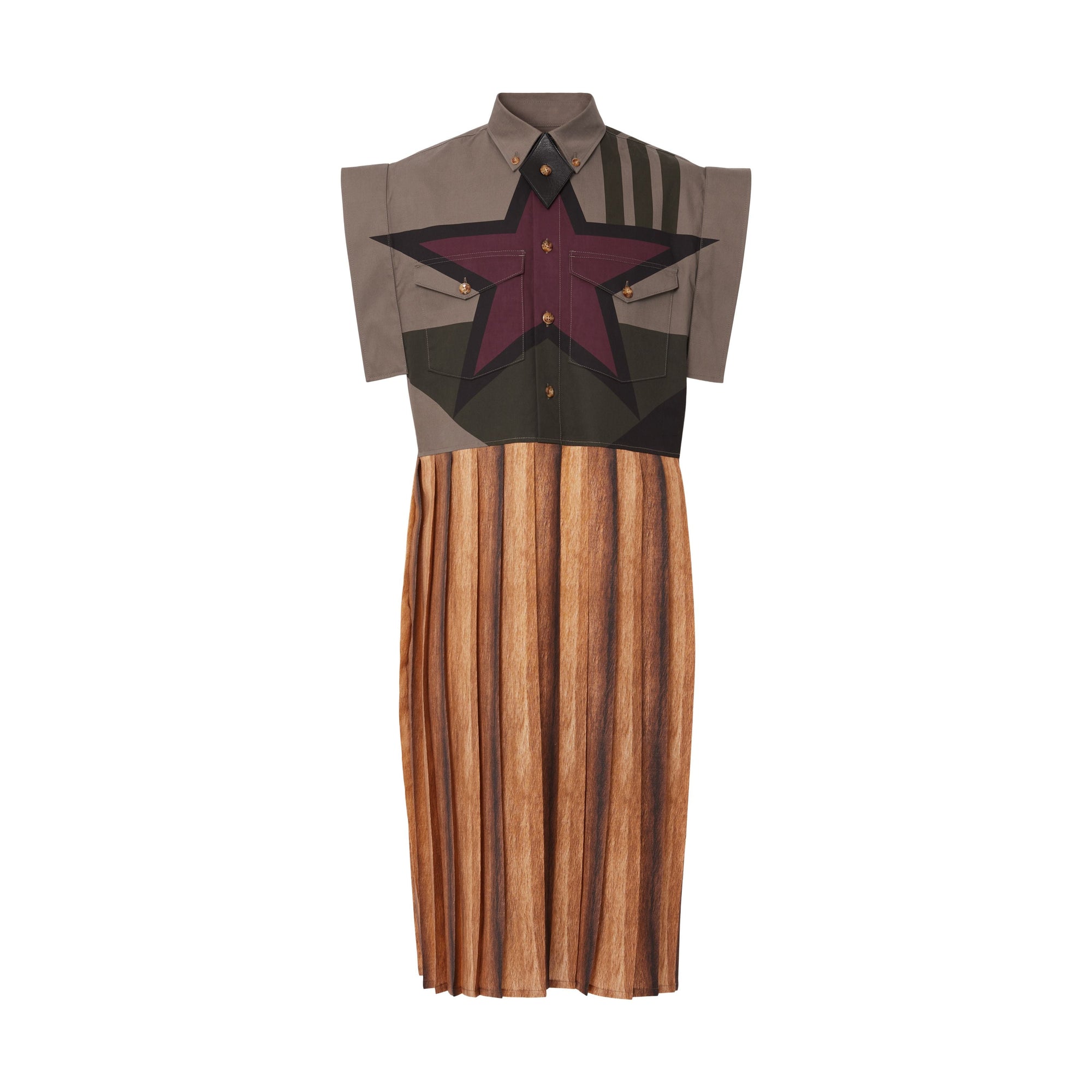 KHAKI IP PTN Robe chemise plissée en coton à imprimé géométrique