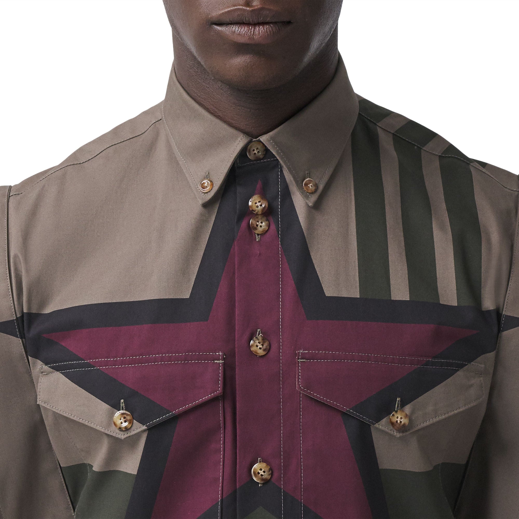 KHAKI IP PTN Robe chemise plissée en coton à imprimé géométrique