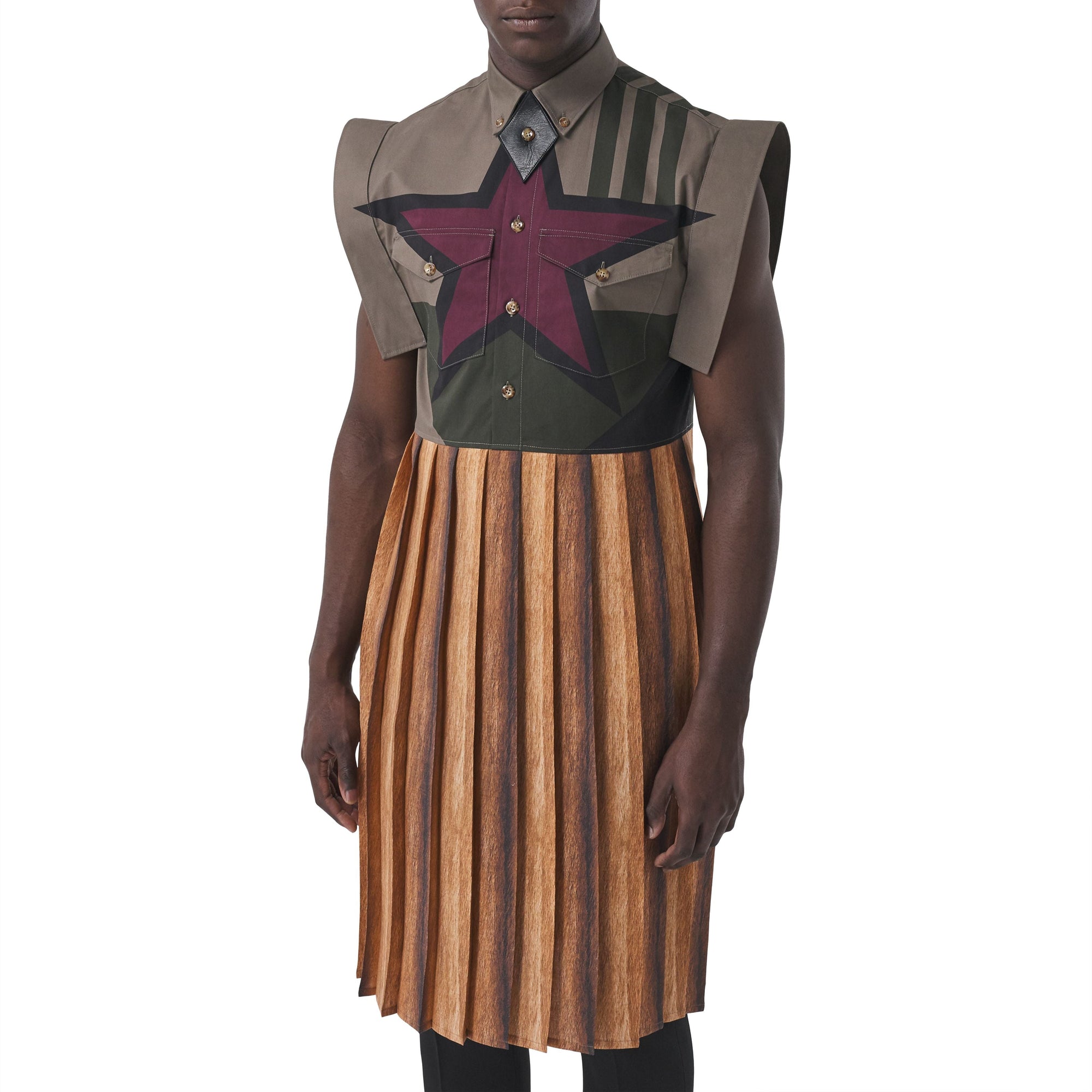 KHAKI IP PTN Robe chemise plissée en coton à imprimé géométrique