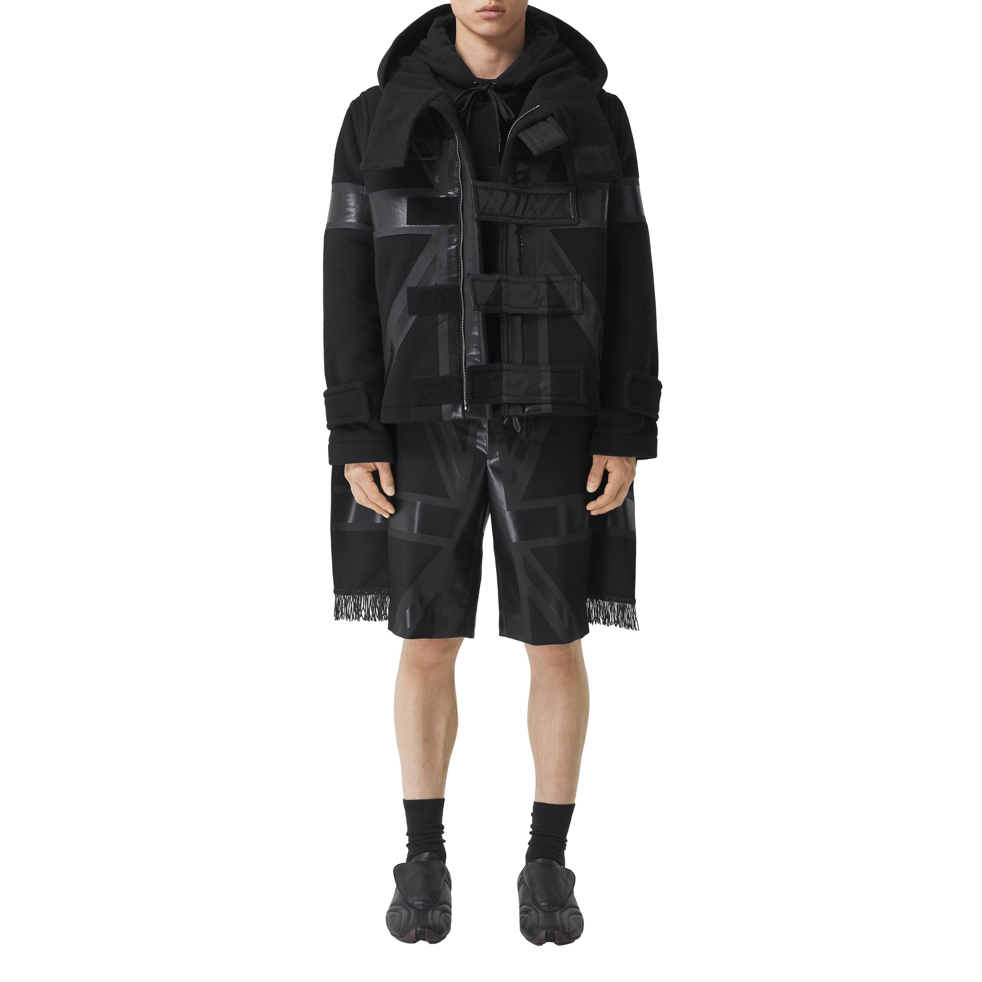 BLACK Short ajusté en laine grain de poudre à imprimé drapeau