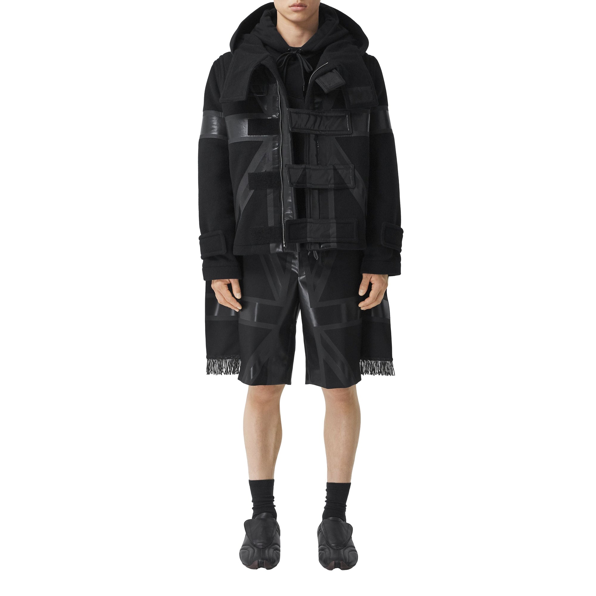 BLACK Short ajusté en laine grain de poudre à imprimé drapeau