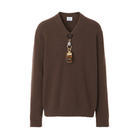 BROWN Pull en maille de laine côtelée avec détail sifflet plaqué or