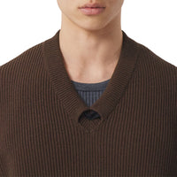 BROWN Pull en maille de laine côtelée avec détail sifflet plaqué or