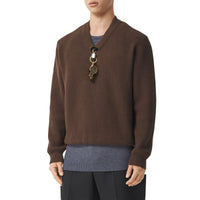BROWN Pull en maille de laine côtelée avec détail sifflet plaqué or