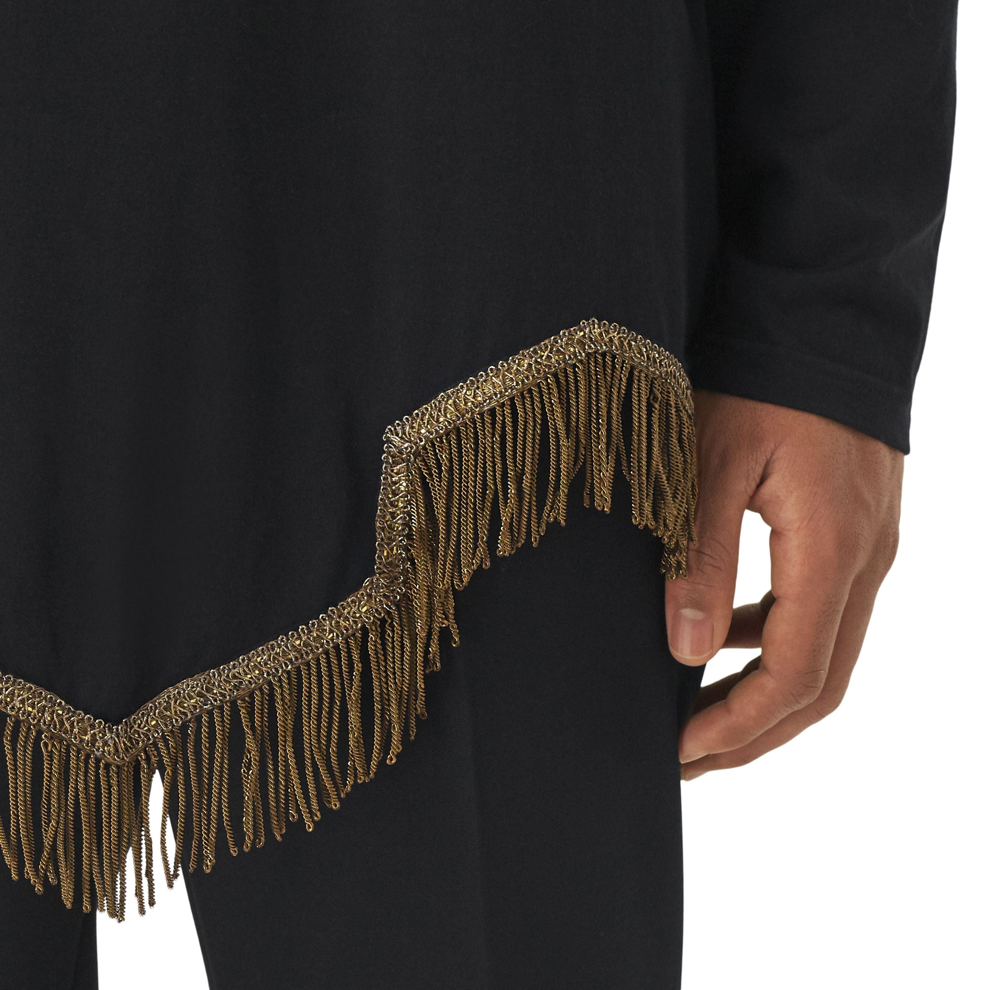 BLACK Haut à manches longues en coton avec franges en fil d'or